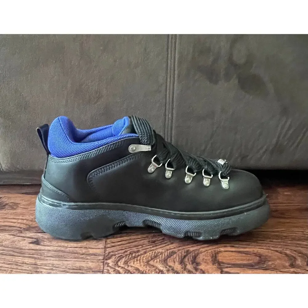$1,195 NIB Burberry Trek Leather Low-Top Boots Sneakers Black/Blue Men's 45(12)